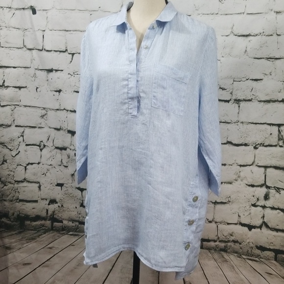 J. Jill Tops - J. Jill Love Linen Side Button Striped Tunic M